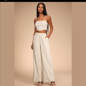 ✨LuLu’s Chic Beige Linen Tie-Back Two Piece Jumpsuit✨ Size S